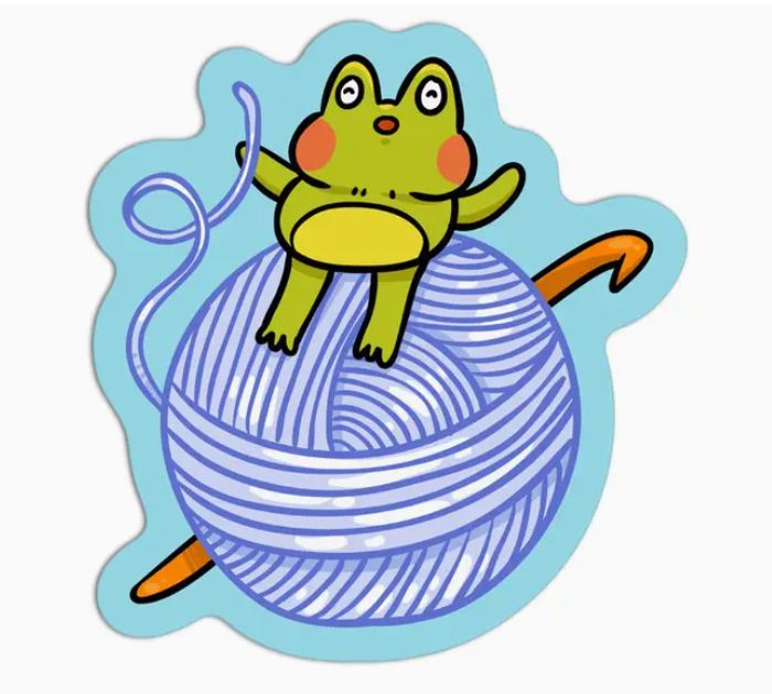 crochet frog waterproof textured sticker